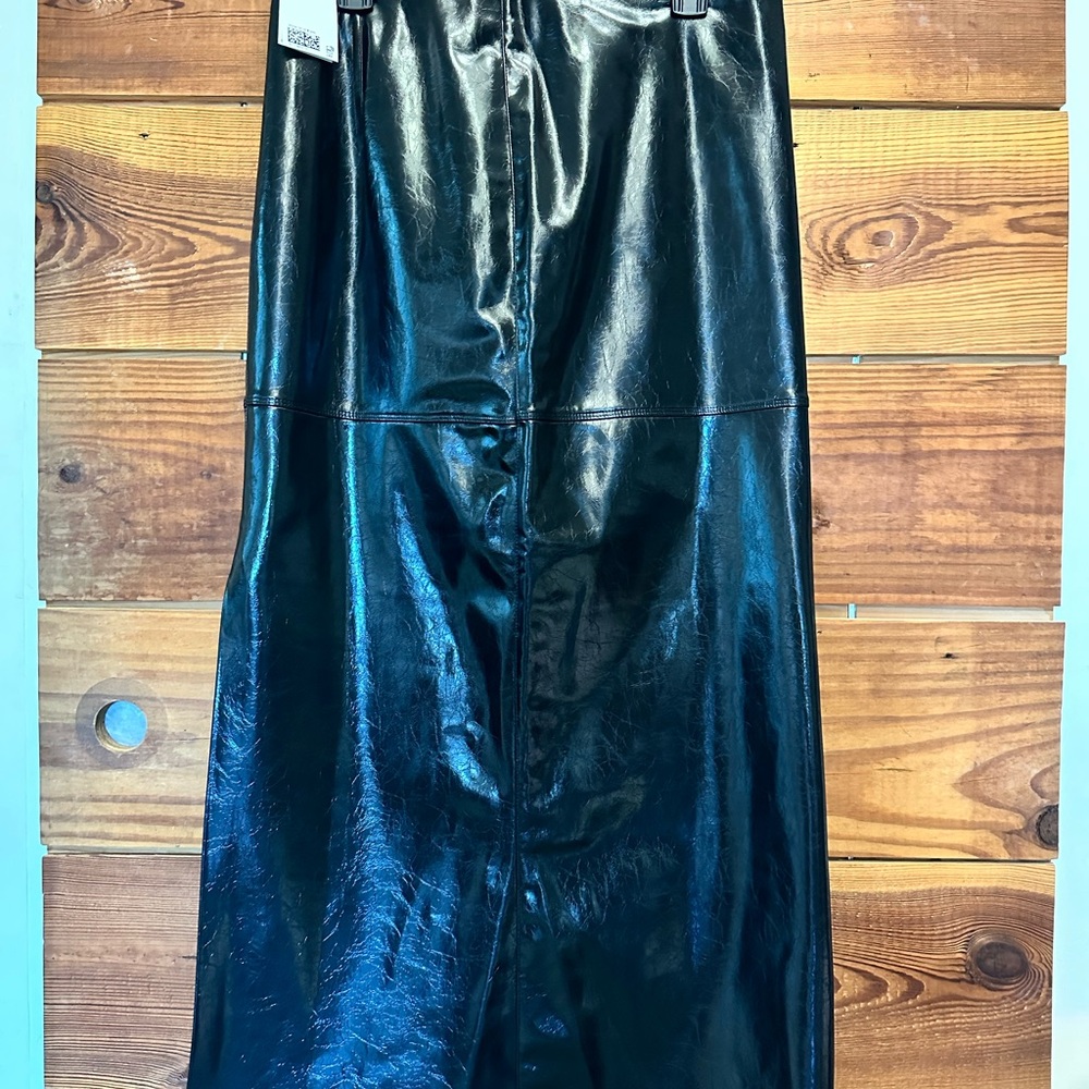 H & M Black Faux Leather Midi Skirt